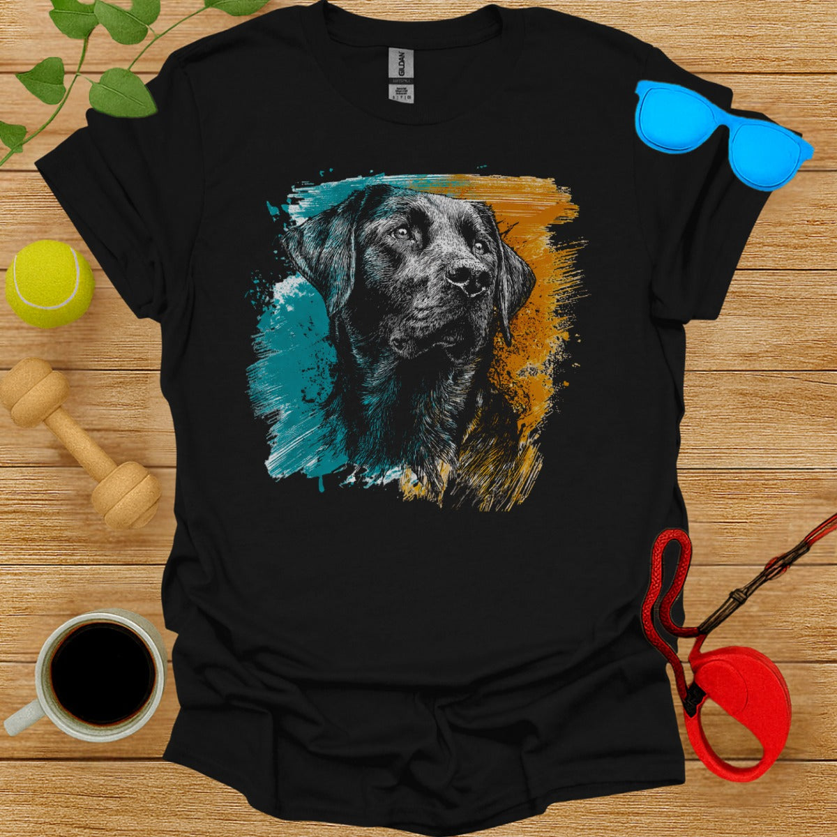 Artistic Portrait of Black Labrador Dog Print Shirt