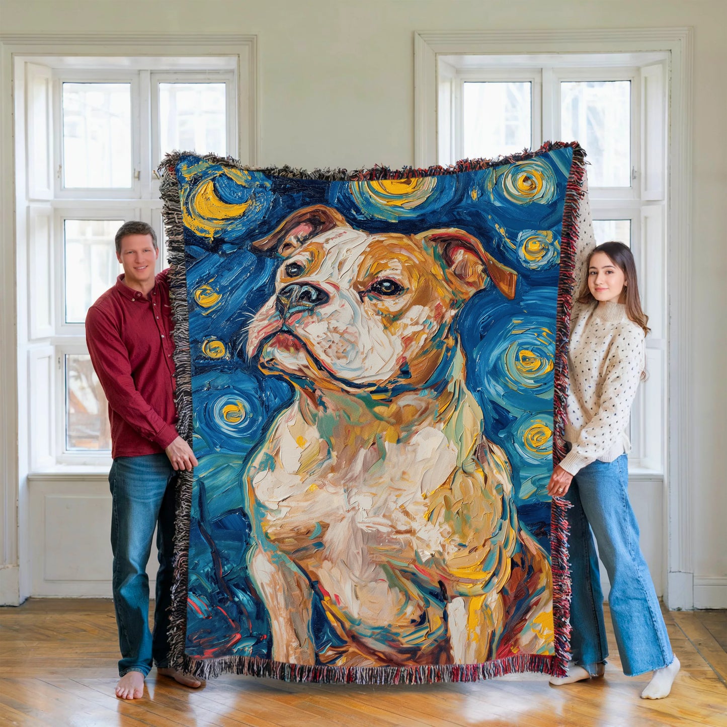American Bulldog Starry Night Woven Blanket-Critter Lane
