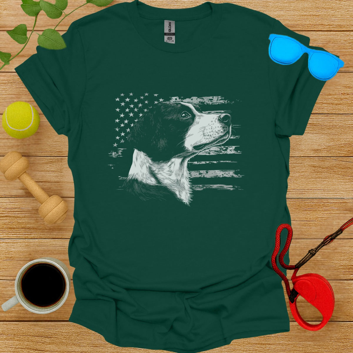 Patriotic Dog Graphic American Flag Unisex Shirt