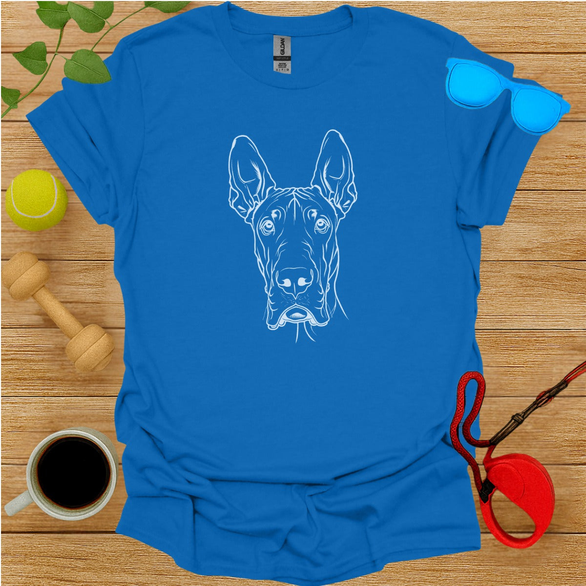 Blue T-shirt with Great Dane Dog Illustration Design