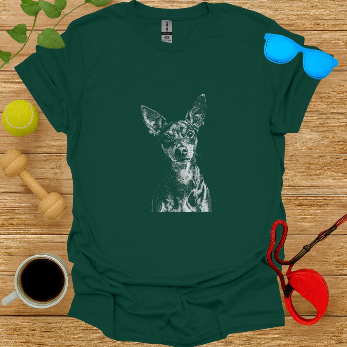 Dog Illustration Green T-Shirt Casual Wear for Everyday Use