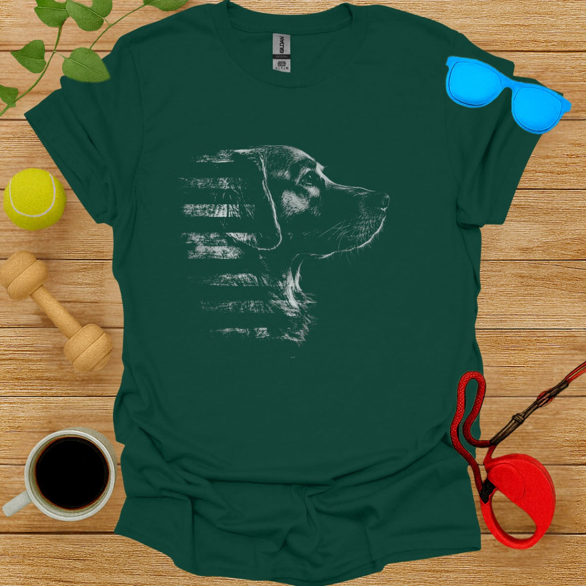 Dog Profile in Striped Pattern Graphic Shirt