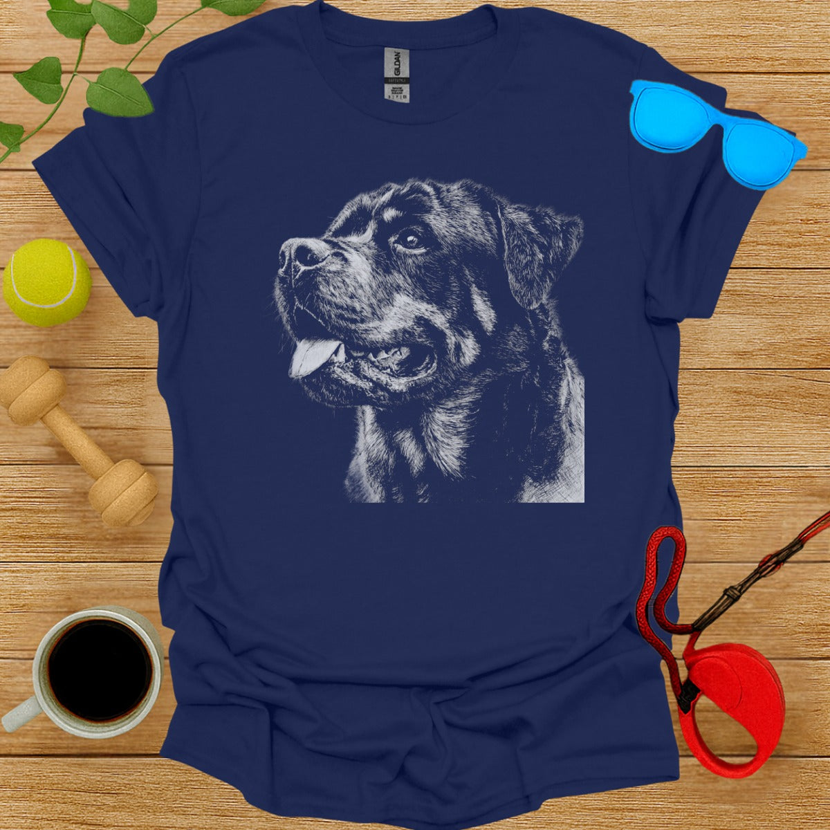 Intricately Detailed Rottweiler Face Graphic T-Shirt