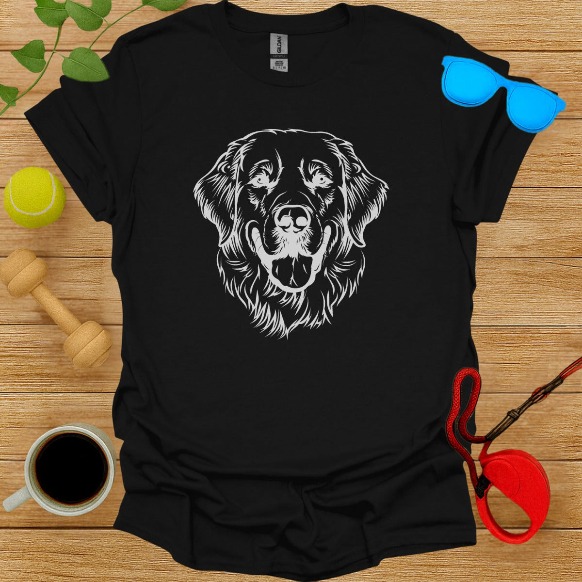 Black T-Shirt with Intricate Dog Face Drawing Design