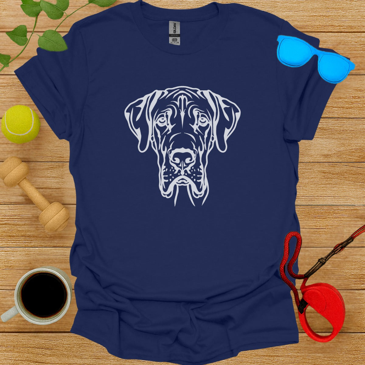 Great Dane Dog Face Graphic Blue Tee product