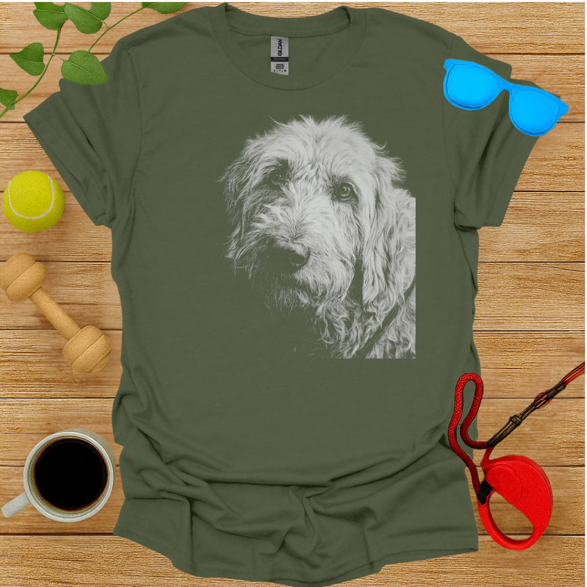 Graphic Dog Print on Green T-shirt