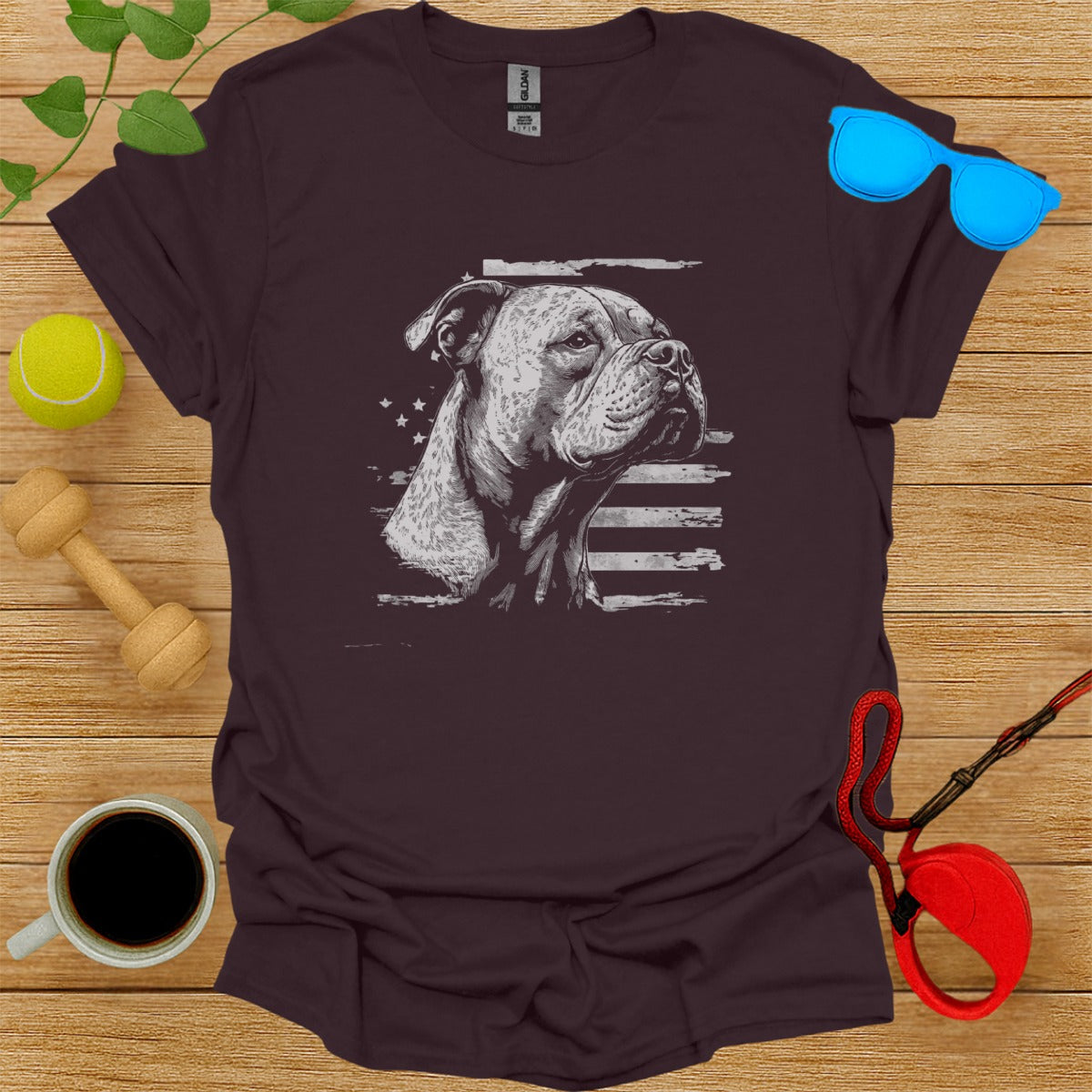 American Flag Patriotic Bulldog Graphic T-Shirt