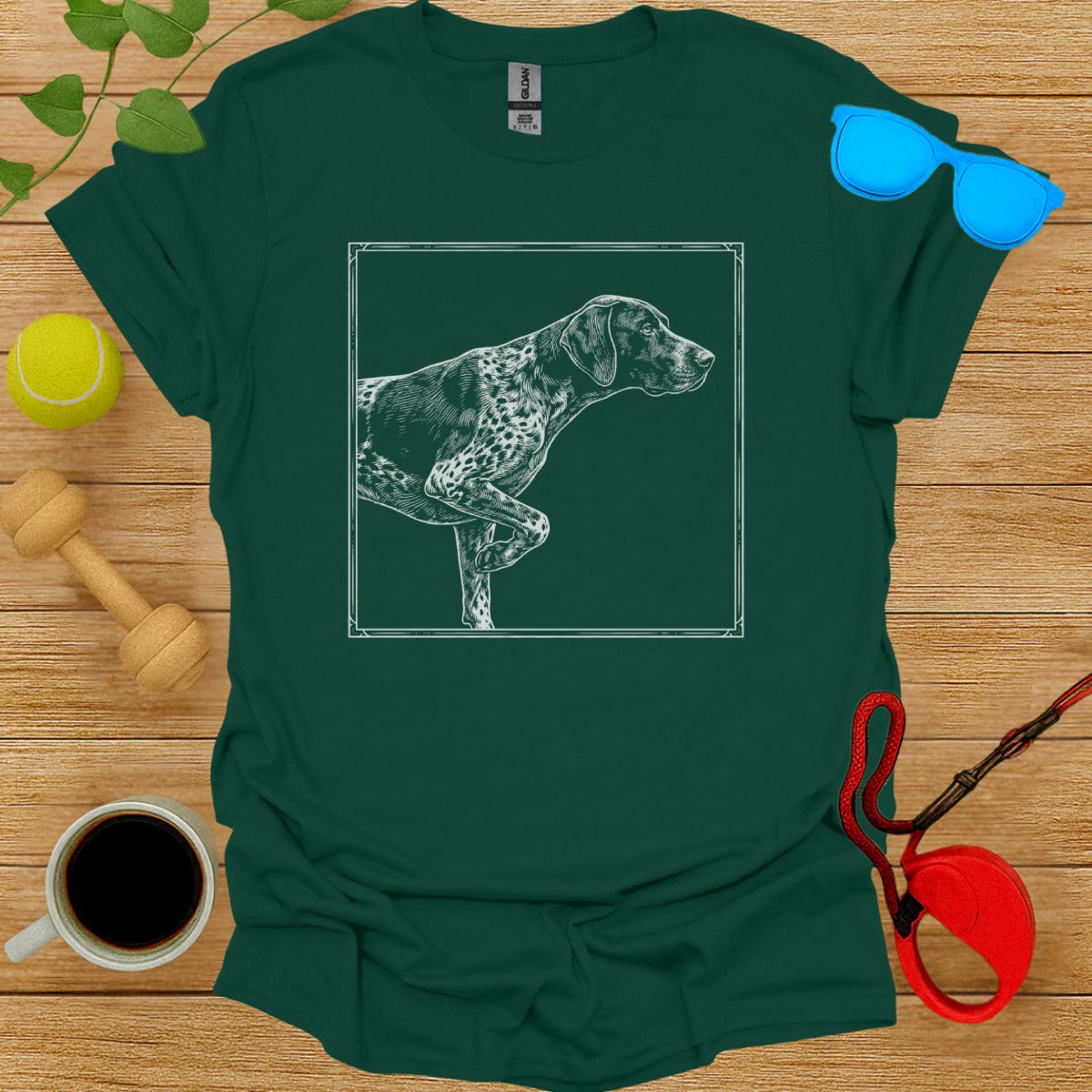 Trendy Green T-Shirt with Unique Dog Sketch Design