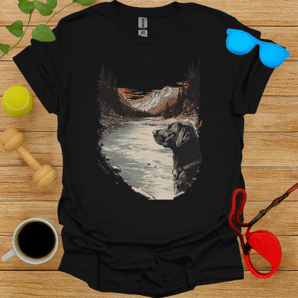 Mountain River Dog Graphic Design T-shirt