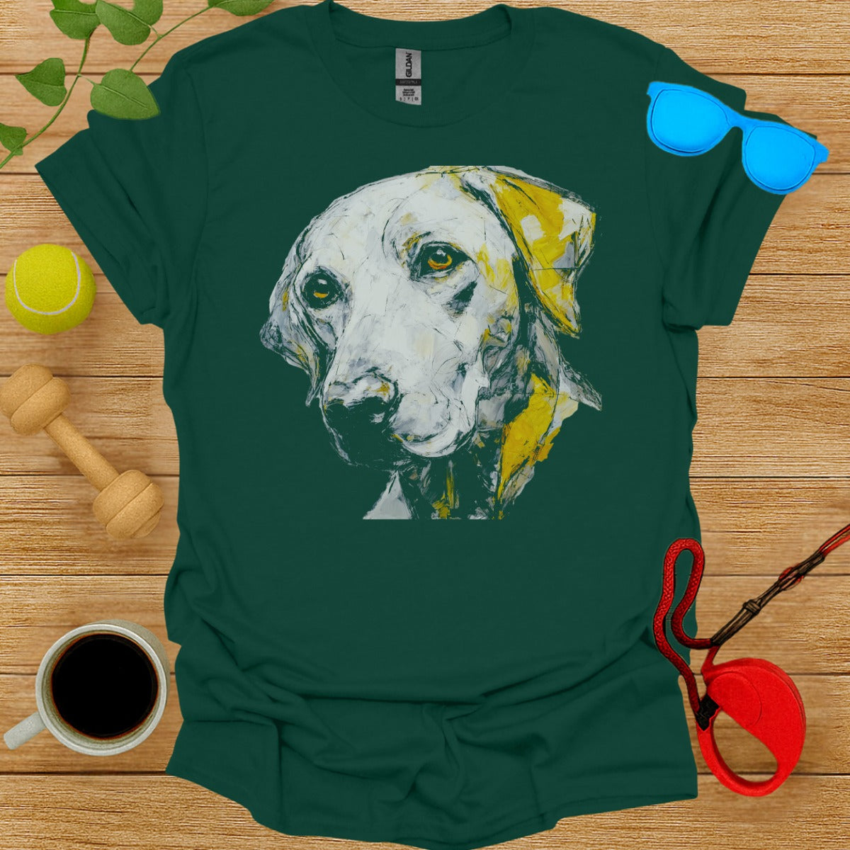 Artistic Labrador Design Dark Green T-Shirt