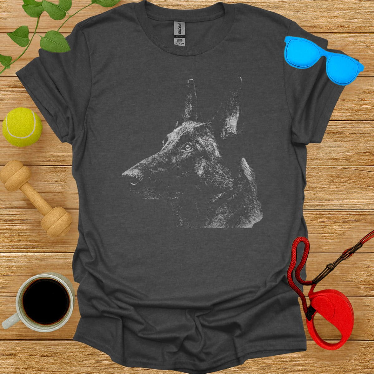 Artistic Black and White Dog Portrait Graphic Tee