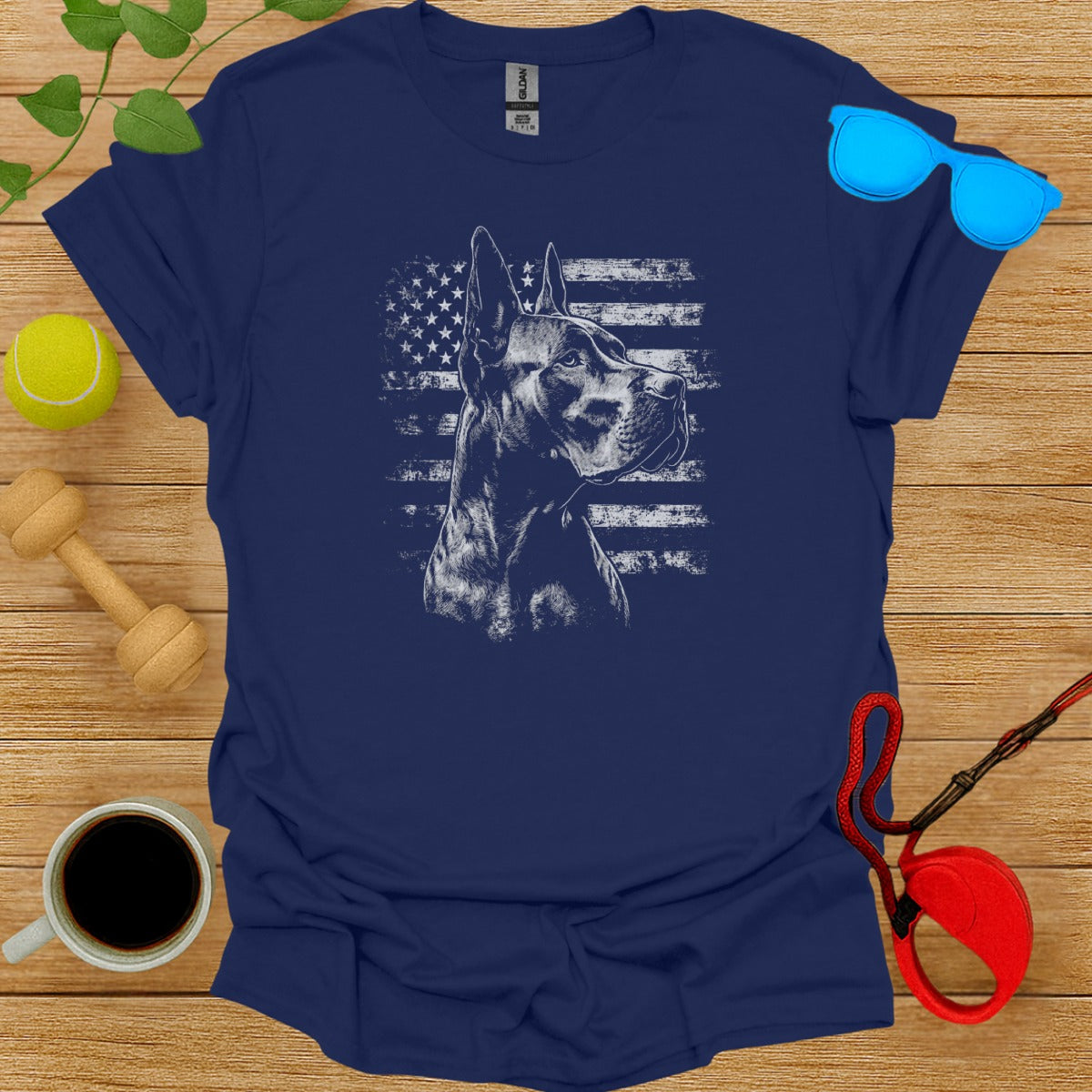 Patriotic Dog American Flag Graphic Tee Product