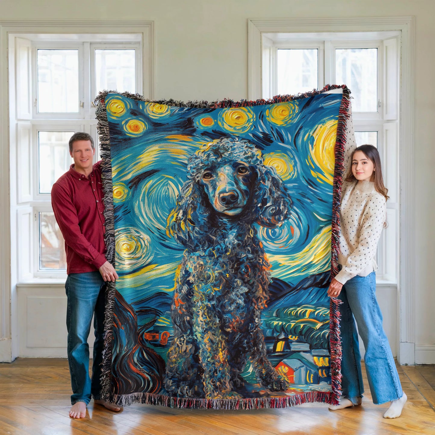 Poodle Van Gogh Woven Blanket-Critter Lane
