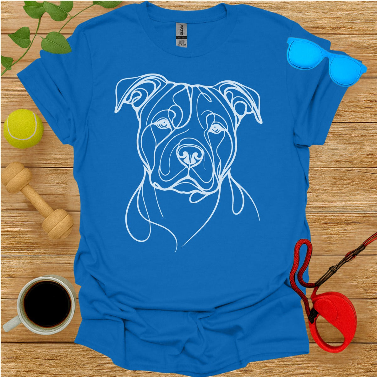 Blue T-shirt with Dog Line Art Graphic Design