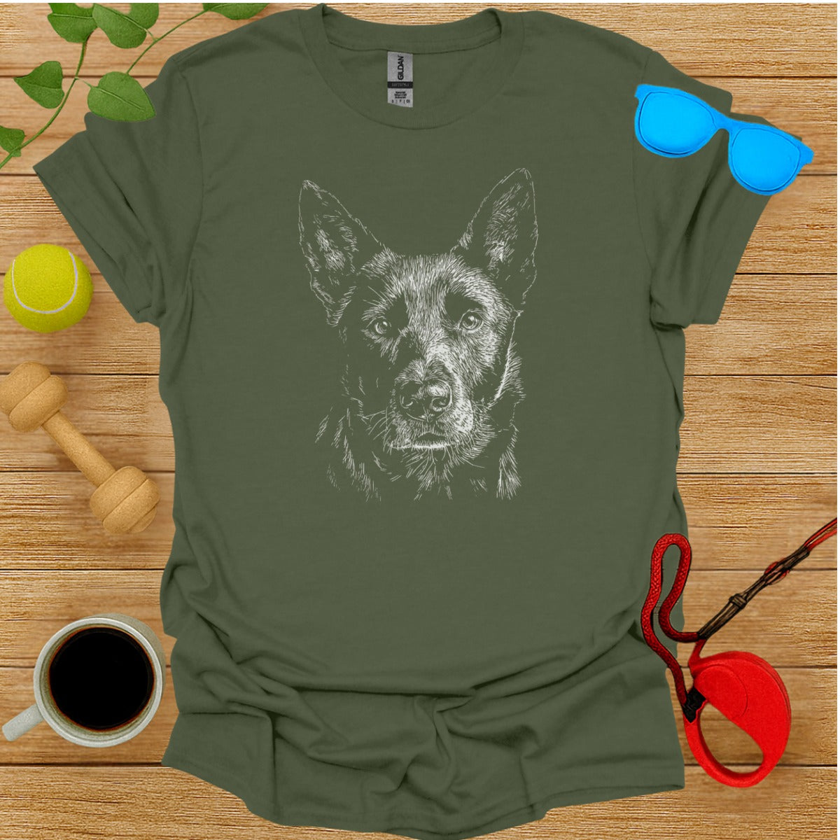 Dog-Themed T-Shirt Featuring Detailed Pet Portrait