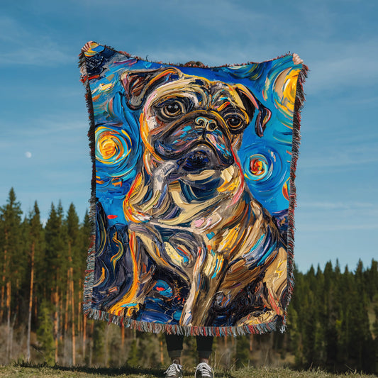 Pug Starry Night Woven Blanket-Critter Lane