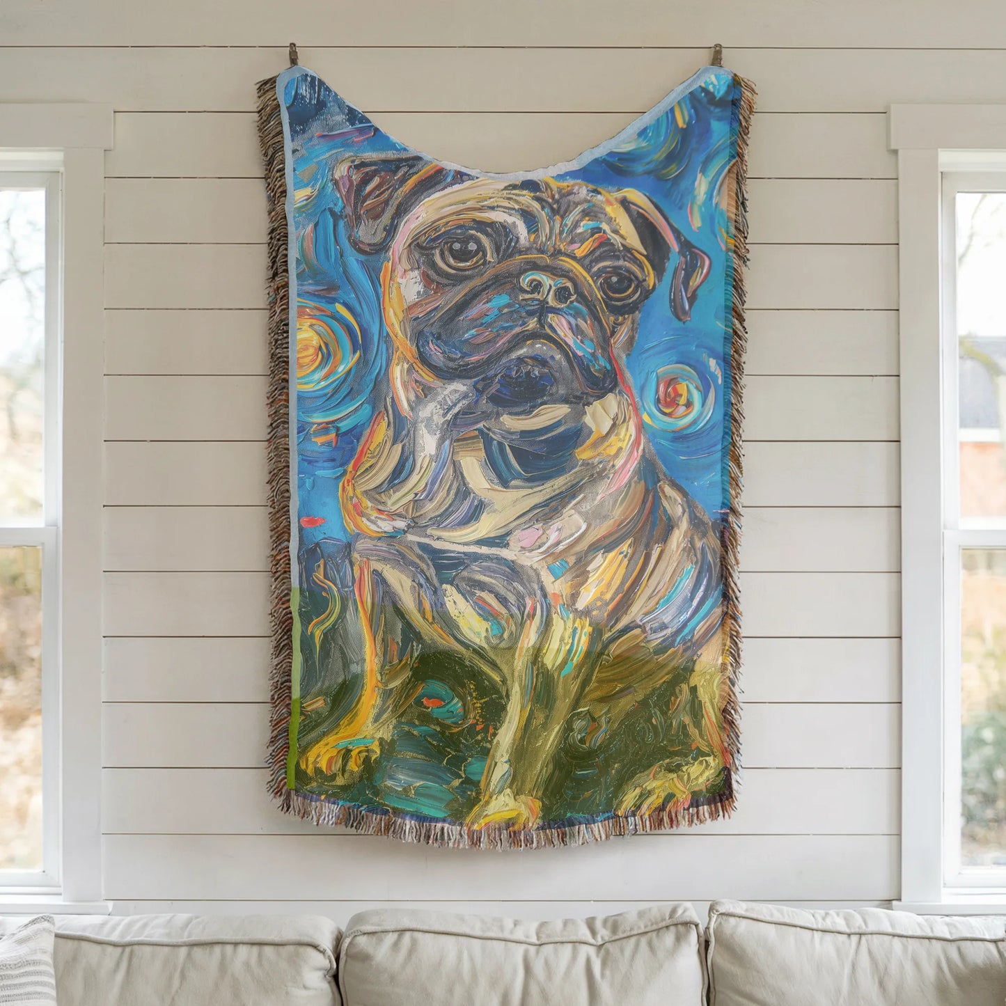 Pug Starry Night Woven Blanket-Critter Lane