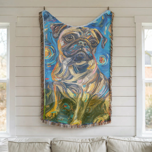 Pug Starry Night Woven Blanket-Critter Lane