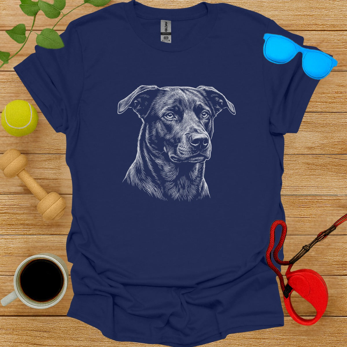 Blue T-shirt with Detailed Dog Illustration Print