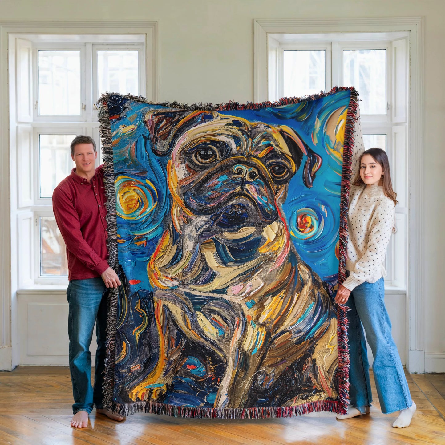 Pug Starry Night Woven Blanket-Critter Lane
