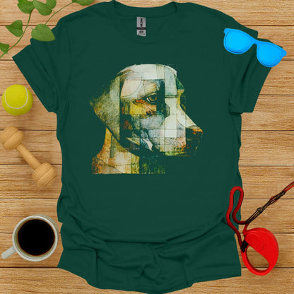 Geometric Dog Design on Green Short Sleeve Shirt