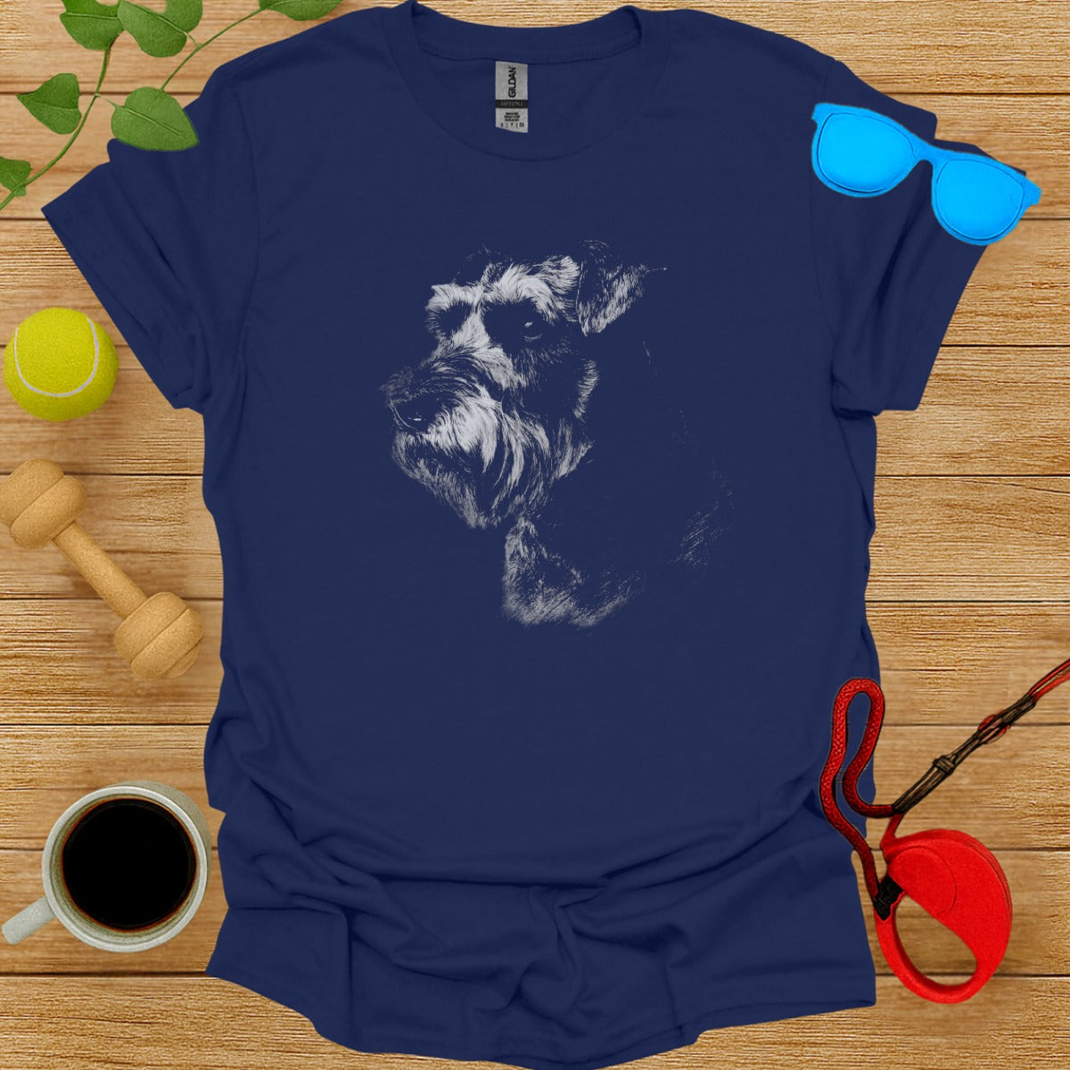 Blue T-Shirt with White Dog Illustration Design
