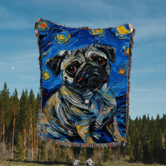 Pug Van Gogh Starry Night Woven Blanket-Critter Lane