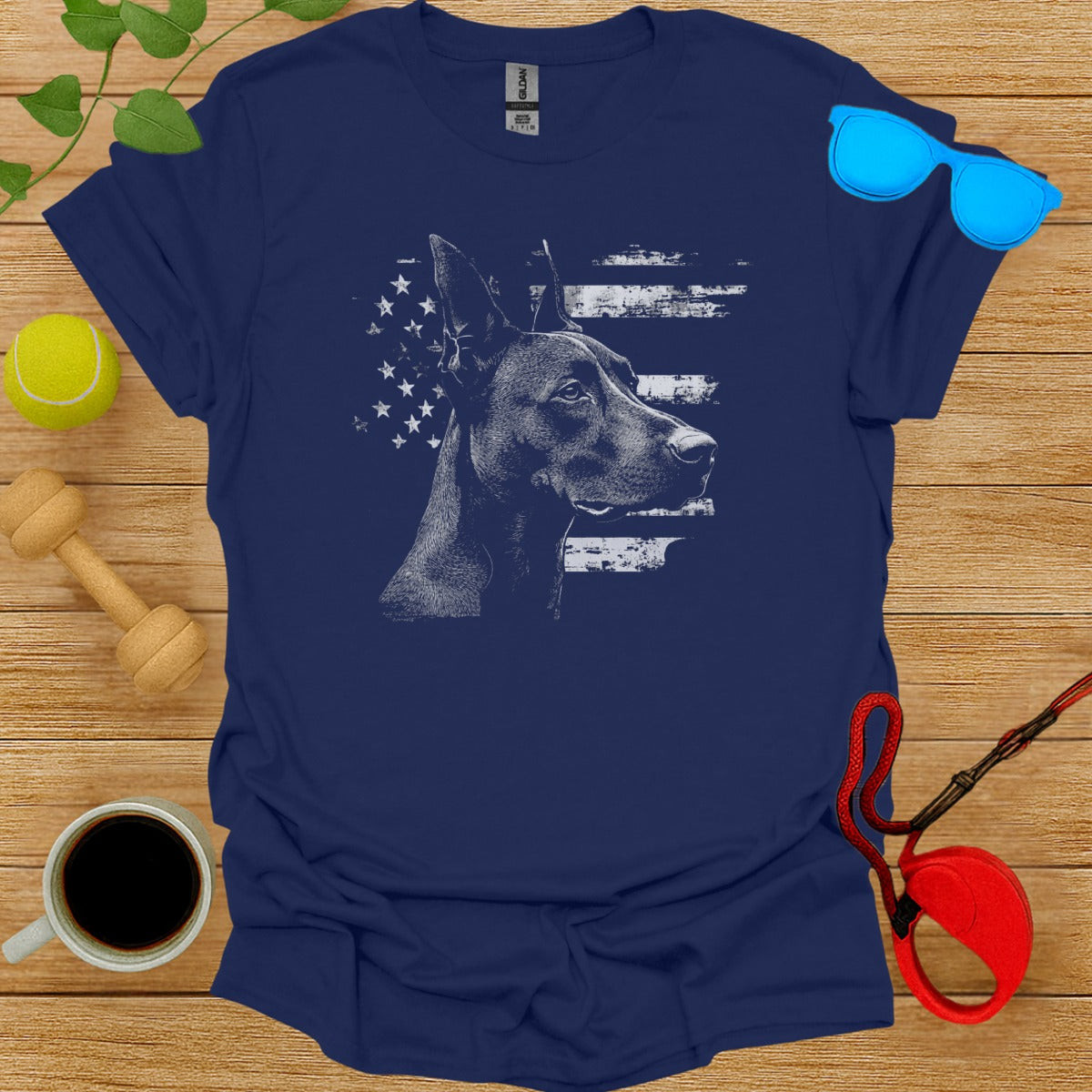 American Flag Doberman Design on Unisex T-Shirt
