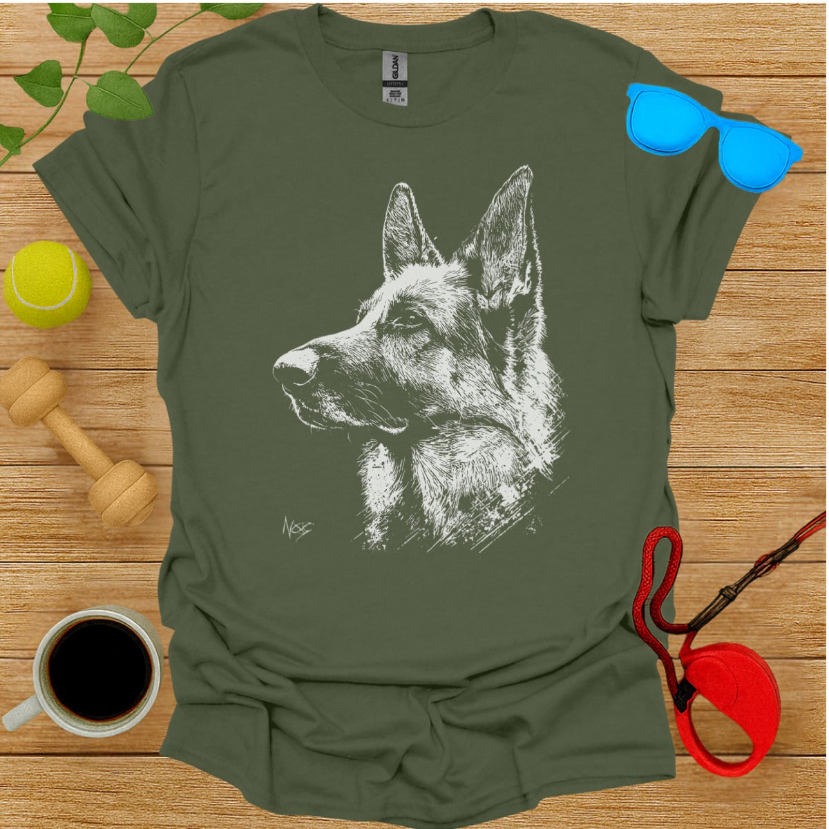 Detailed German Shepherd Dog Print T-shirt