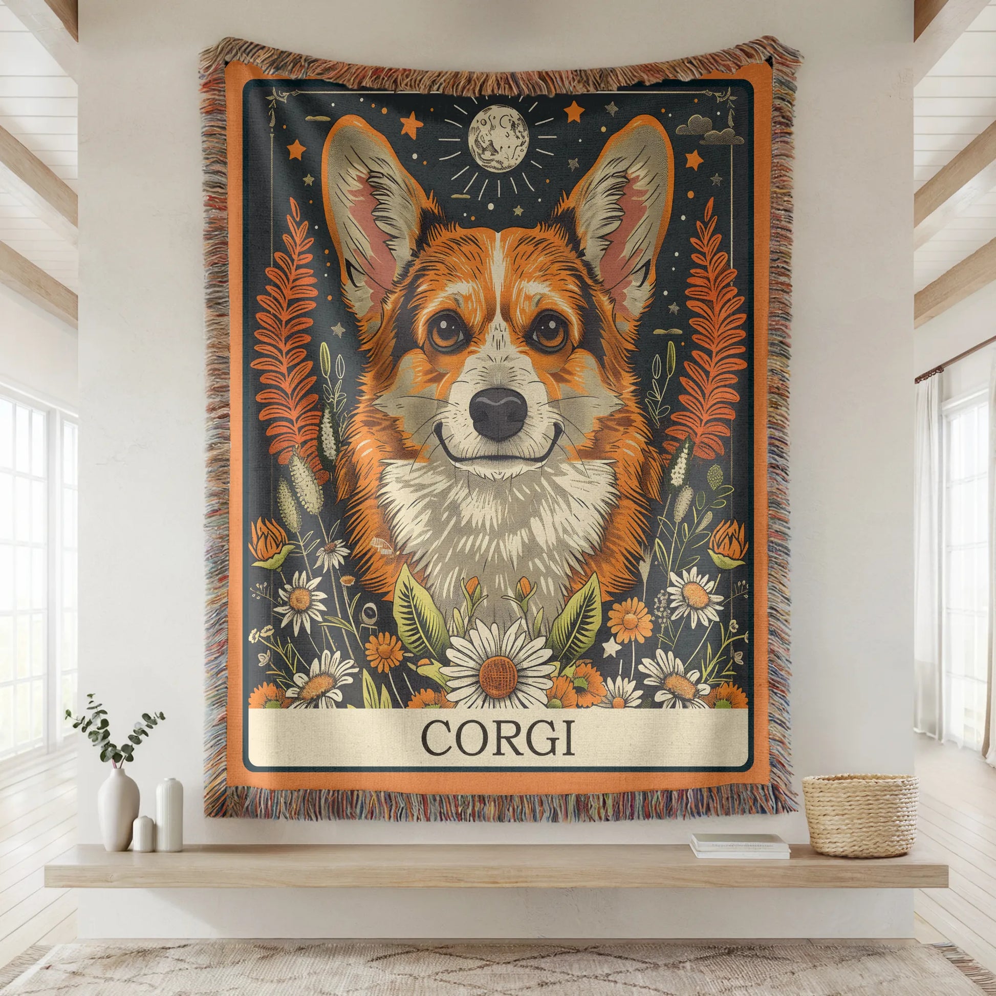 Corgi Tarot Card Woven Blanket-Critter Lane