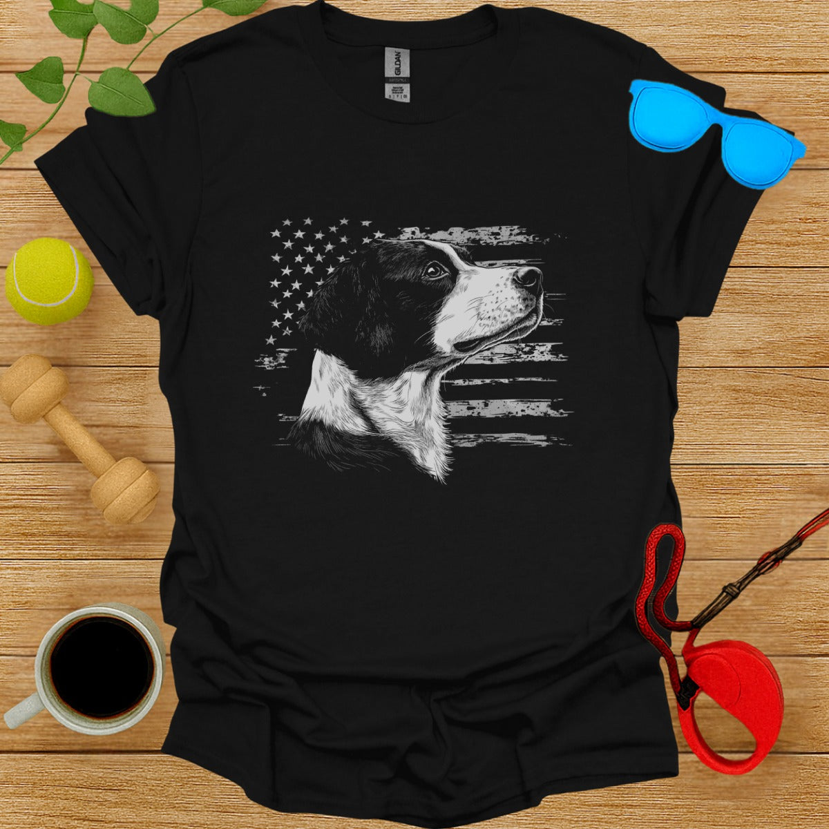 Patriotic Dog American Flag Graphic T-Shirt