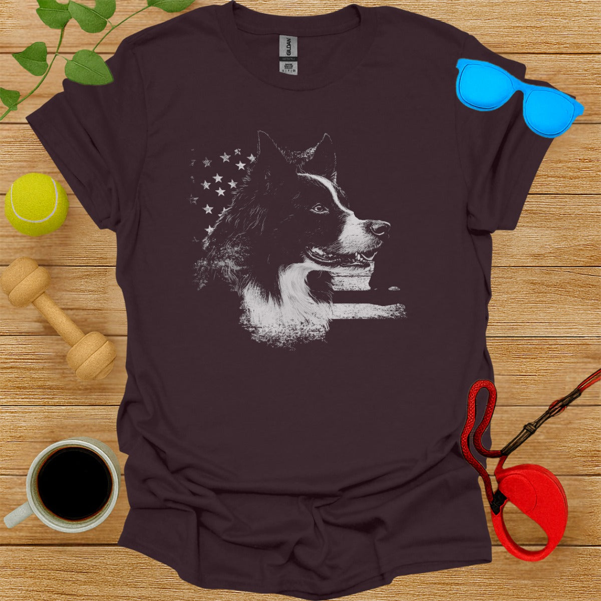 Patriotic Dog Graphic Tee with Stars and Stripes Design