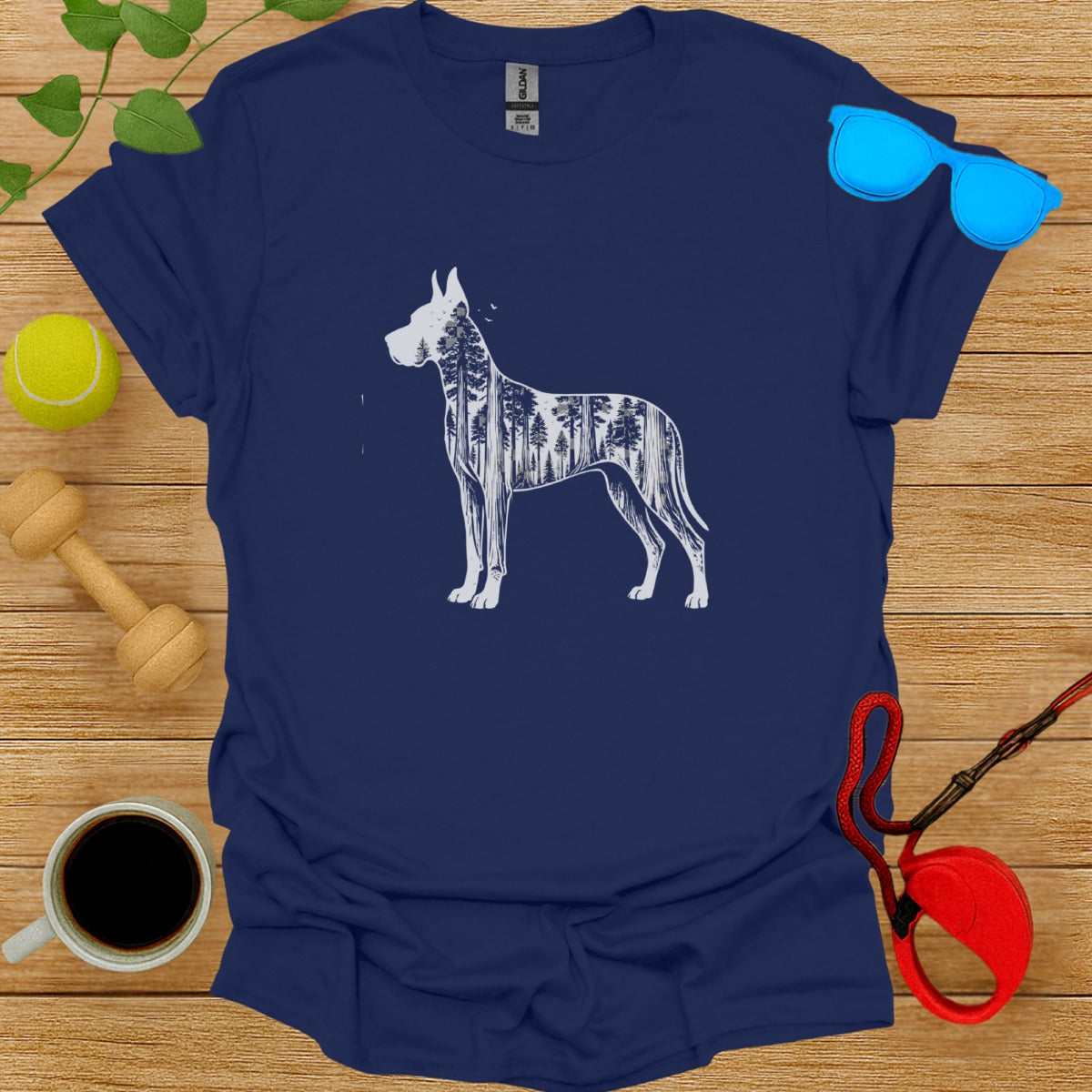 Graphic Print Dog Silhouette Blue T-Shirt for Dog Lovers