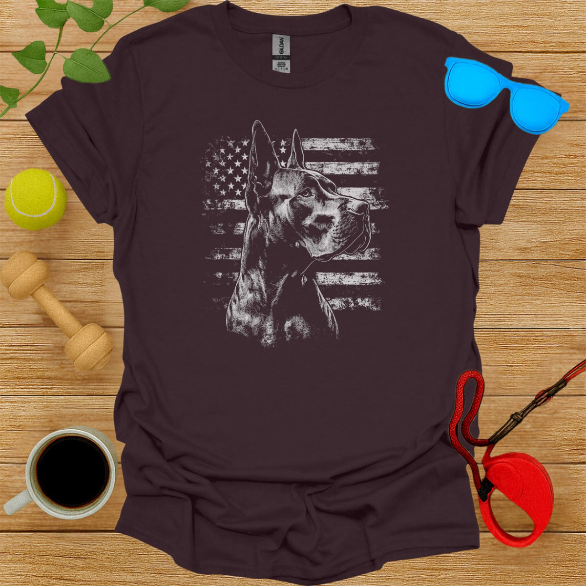 American Flag Graphic Dog Lover Tee Shirt