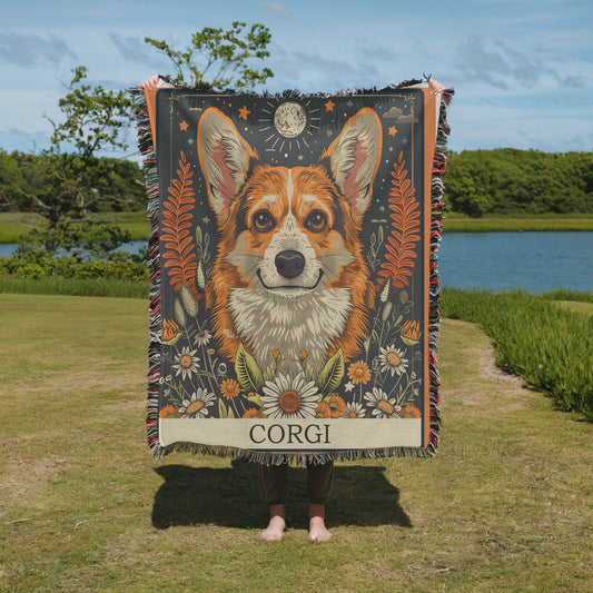 Corgi Tarot Card Woven Blanket-Critter Lane
