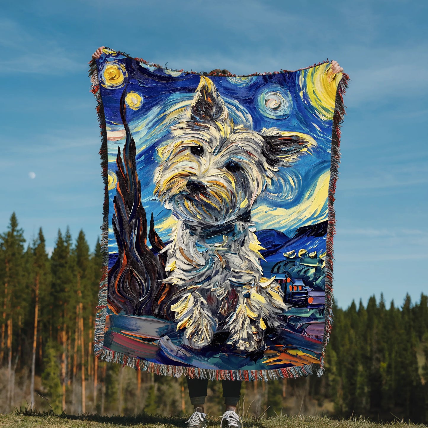 West Highland Terrier Starry Night Woven Blanket-Critter Lane