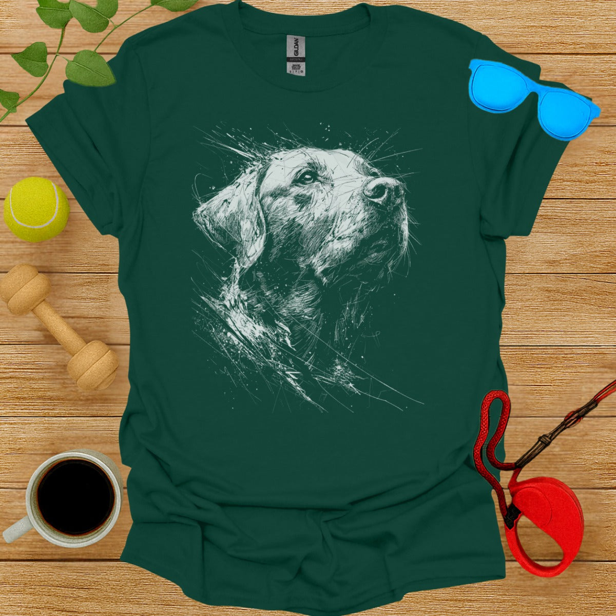 Dog Sketch on Green Shirt for Dog Lovers Product