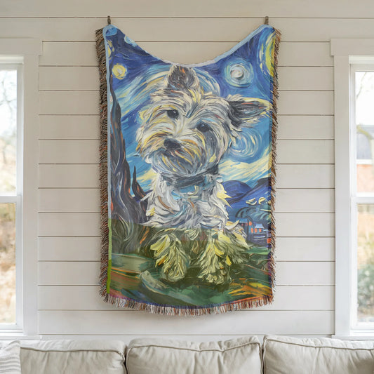 West Highland Terrier Starry Night Woven Blanket-Critter Lane