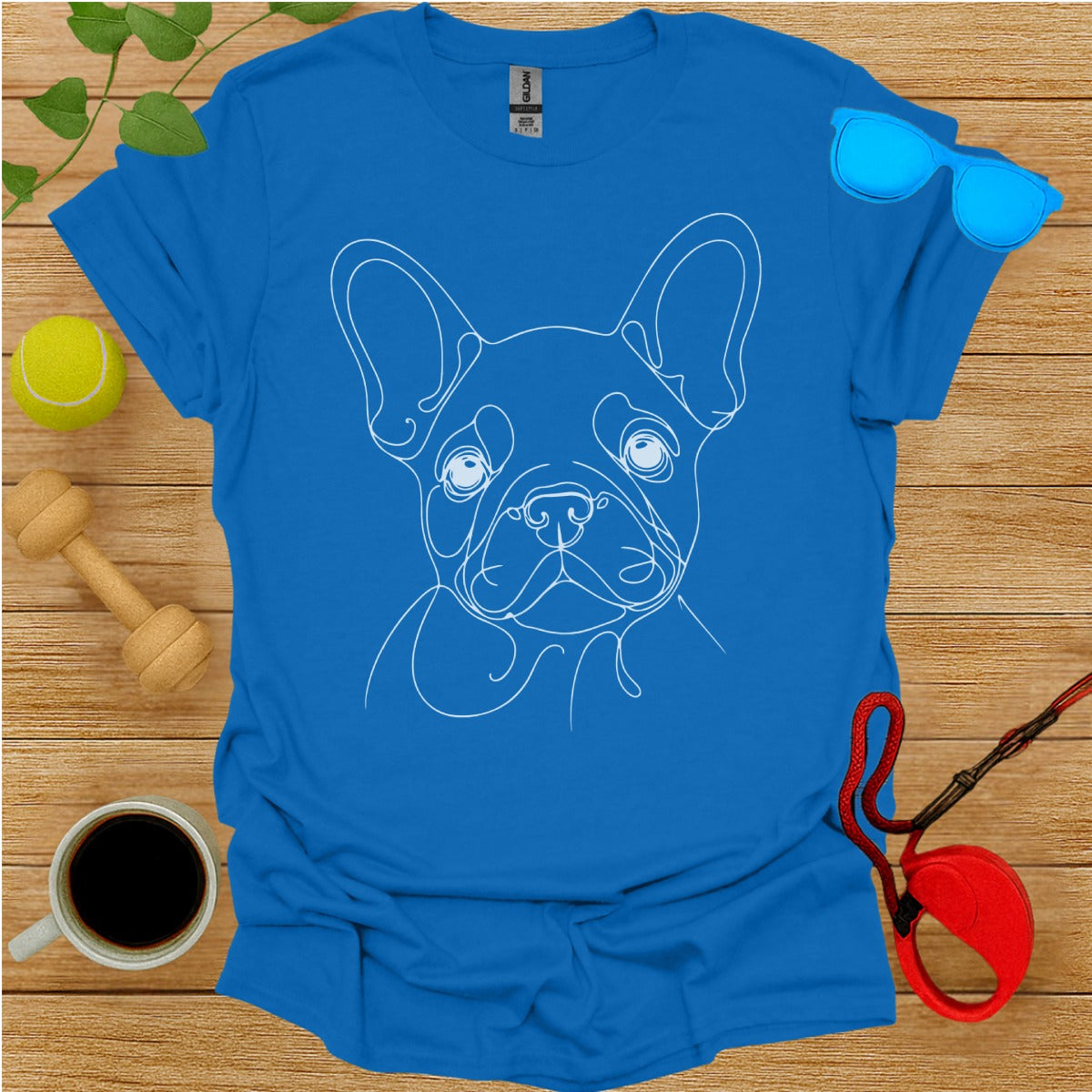 Stylish Blue T-Shirt with Artistic Dog Line Drawing