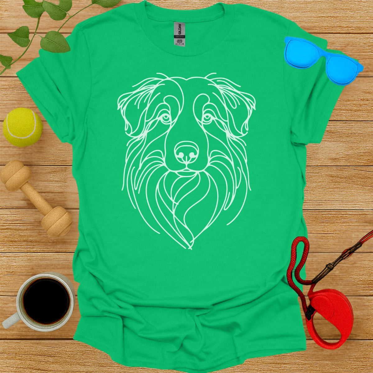 Abstract Dog Line Art Green Graphic Tee Shirt