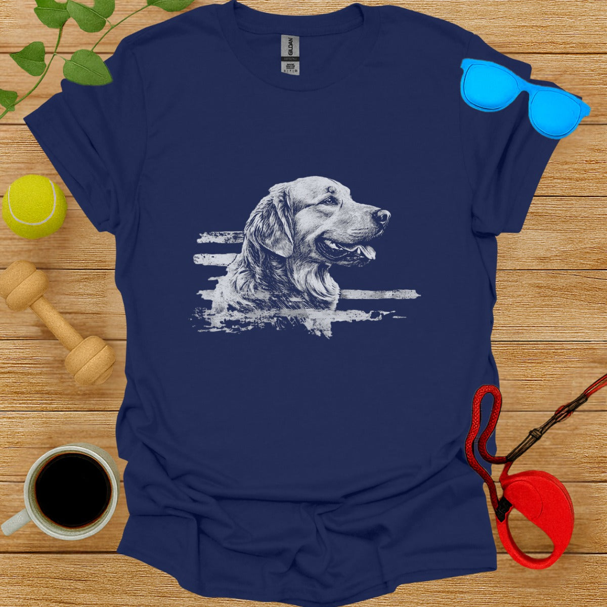 Graphic Navy Blue T-Shirt with Dog Illustration