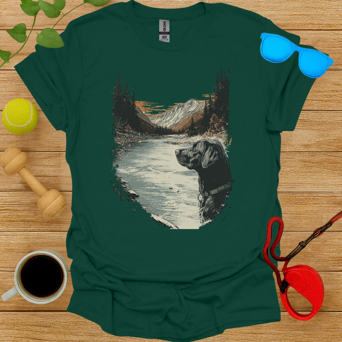 Scenic Mountain Dog Graphic Print T-Shirt for Pet Lovers