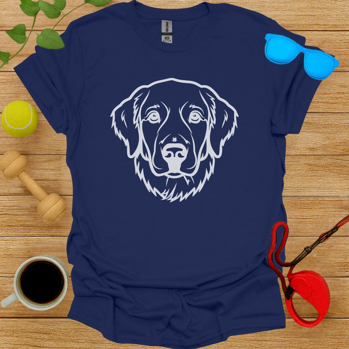 Detailed Dog Face Graphic on Casual Blue T-Shirt