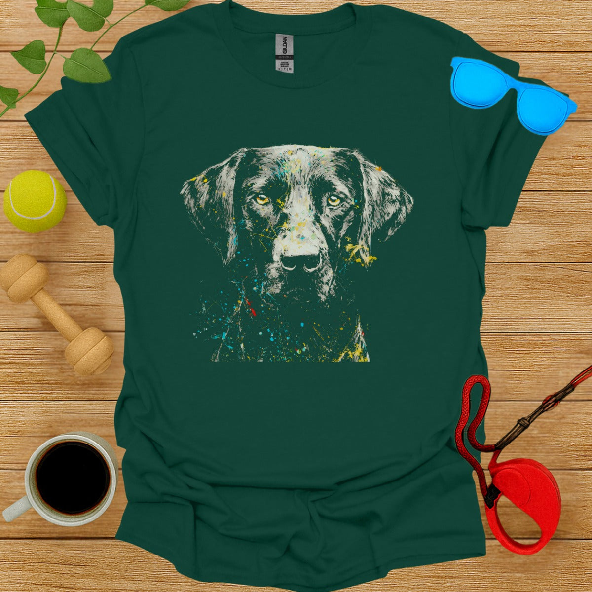 Artistic Splatter Design on Dog Print Shirt