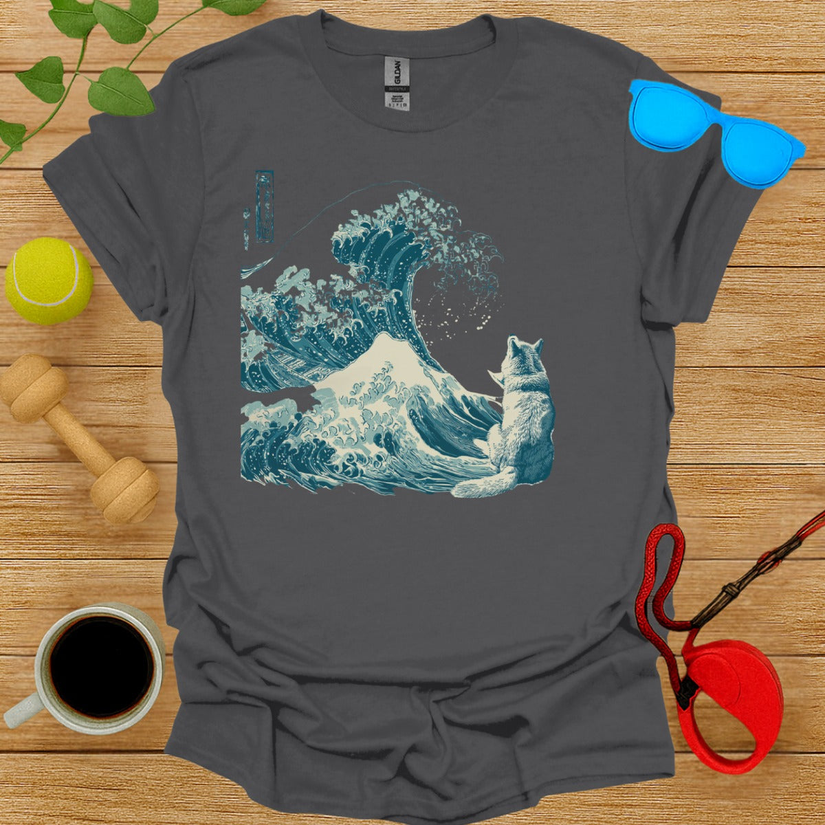 Cat and Ocean Wave Graphic Tee Perfect for Pet Lovers