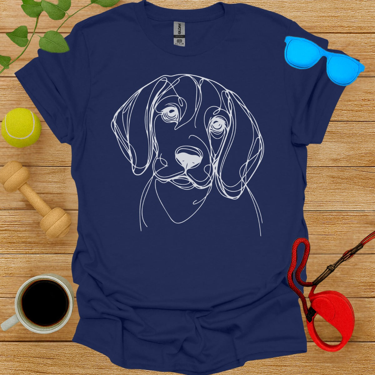 Sketched Dog Face Design on Navy Blue T-Shirt Product