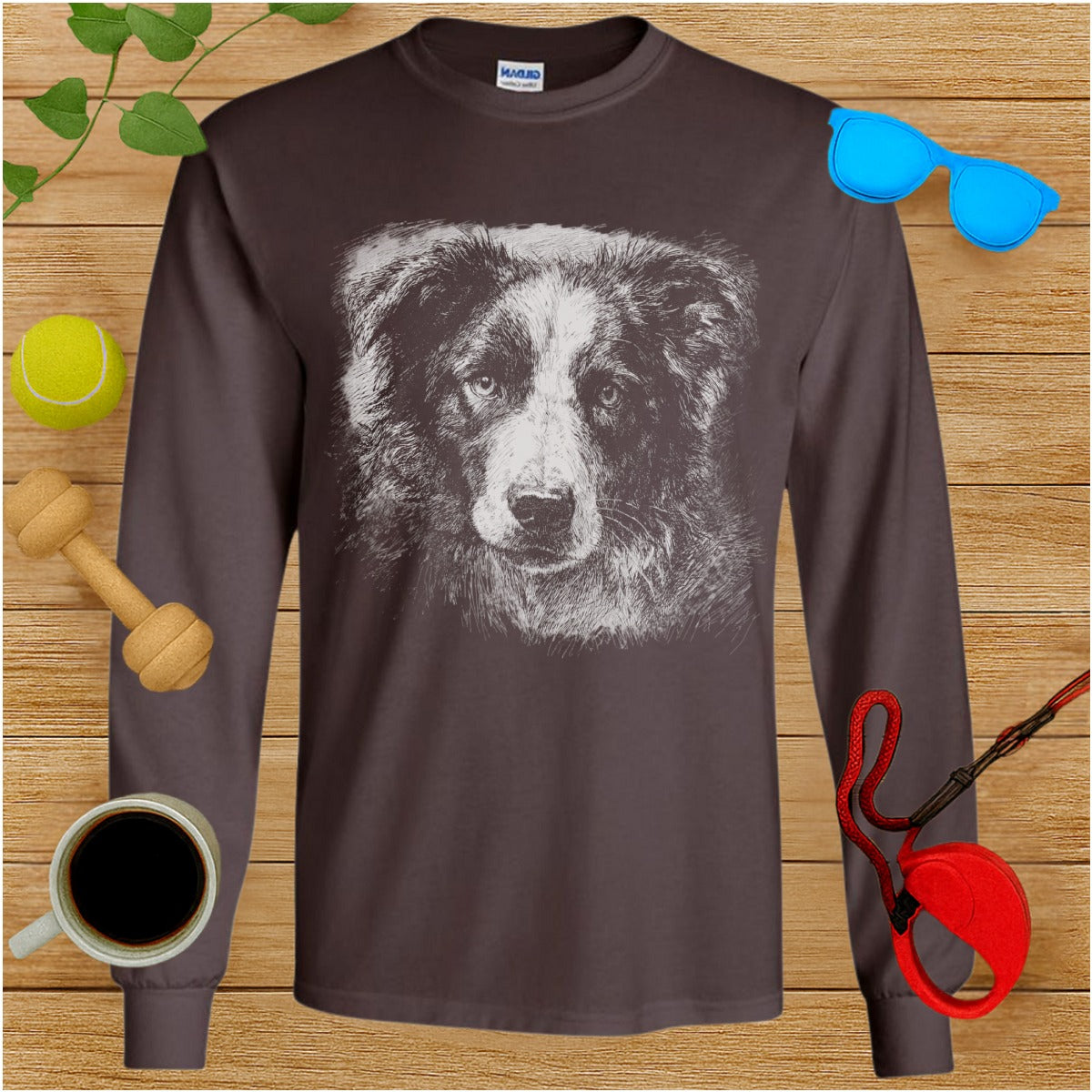 Long Sleeve Shirt with Realistic Dog Face Design