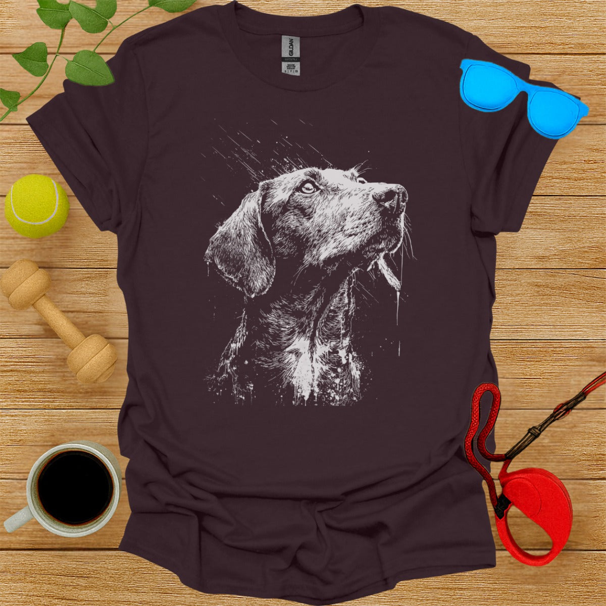 Artistic Dog Illustration on Black T-Shirt Graphic Tee