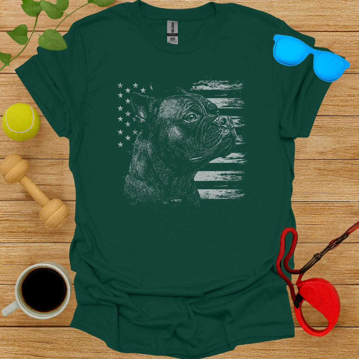Patriotic American Flag Boxer Dog Graphic T-Shirt