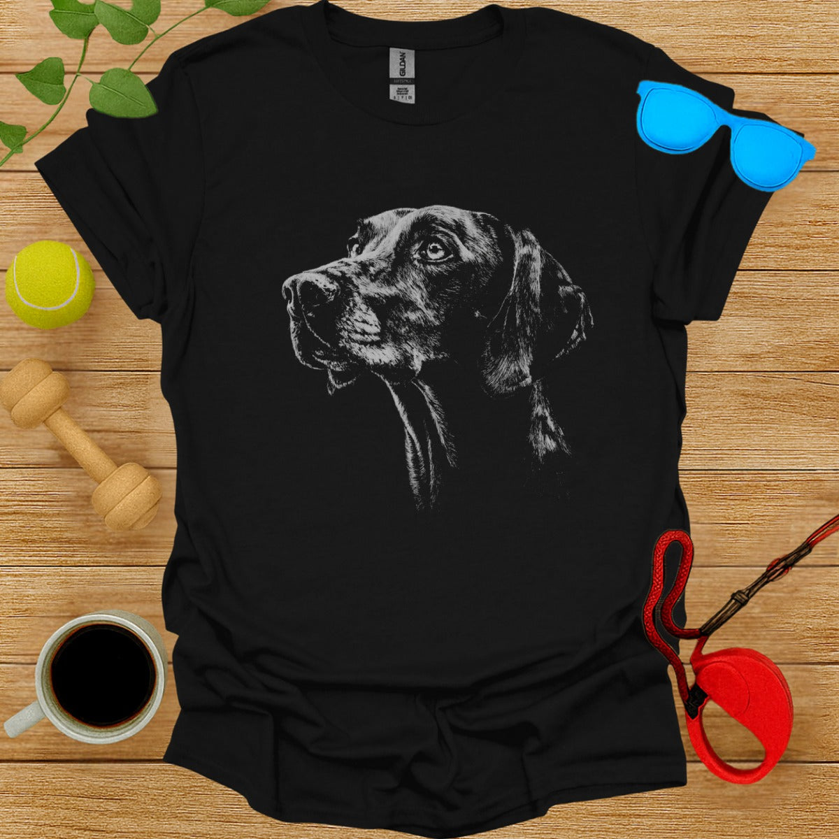 Black T-Shirt with Artistic Dog Sketch Design